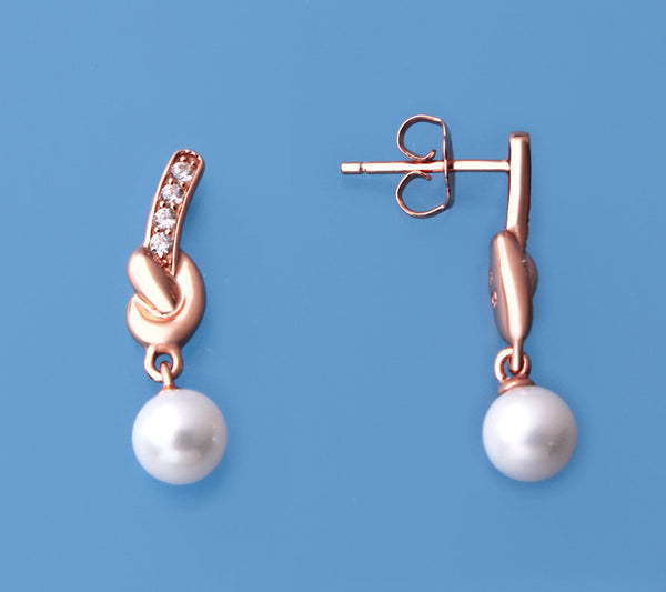 Rose Gold Plated Silver Earrings with 5.5 6mm Round Shape