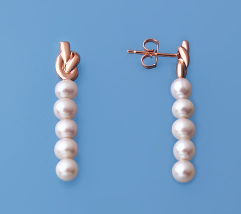 Rose Gold Plated Silver Earrings with 4.5-5mm Round Shape Freshwater Pearl
