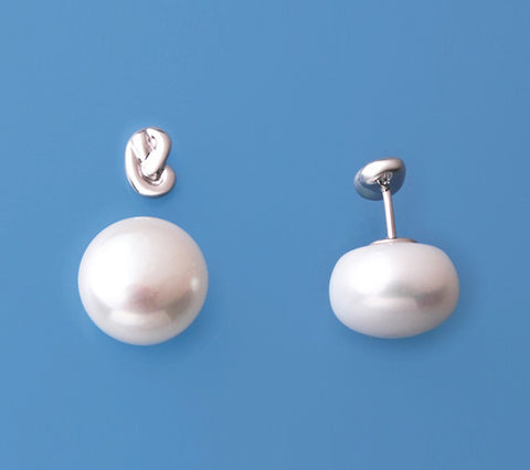 Rose Gold Plated Silver Earrings with 12-12.5mm Button Shape Freshwater Pearl