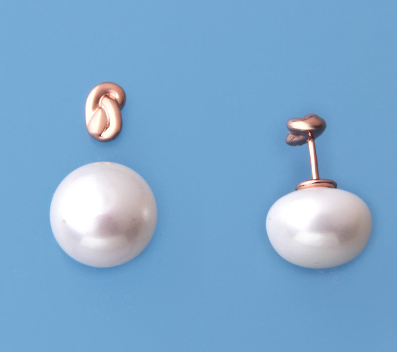 Rose Gold Plated Silver Earrings with 12-12.5mm Button Shape Freshwater Pearl - Wing Wo Hing Jewelry Group - Pearl Jewelry Manufacturer - 1