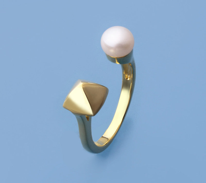 Gold Plated Silver Ring with 6.5-7mm Button Shape Freshwater Pearl - Wing Wo Hing Jewelry Group - Pearl Jewelry Manufacturer - 1