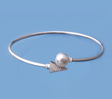 Sterling Silver Bangle with 8-8.5mm Button Shape Freshwater Pearl and Cubic Zirconia - Wing Wo Hing Jewelry Group - Pearl Jewelry Manufacturer