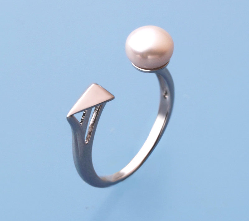 Sterling Silver Ring with 6.5-7mm Button Shape Freshwater Pearl - Wing Wo Hing Jewelry Group - Pearl Jewelry Manufacturer