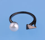 Black Plated Silver Ring with 6.5-7mm Button Shape Freshwater Pearl - Wing Wo Hing Jewelry Group - Pearl Jewelry Manufacturer