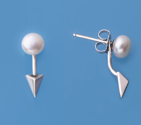 Sterling Silver Earrings with 6-6.5mm Button Shape Freshwater Pearl