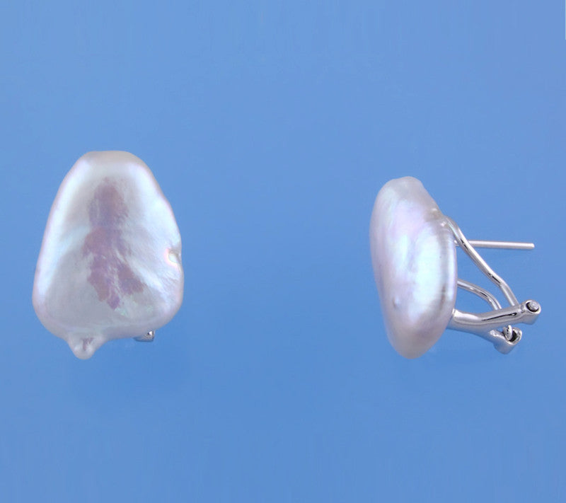 Sterling Silver Earrings with 13-14mm Baroque Shape Freshwater Pearl - Wing Wo Hing Jewelry Group - Pearl Jewelry Manufacturer