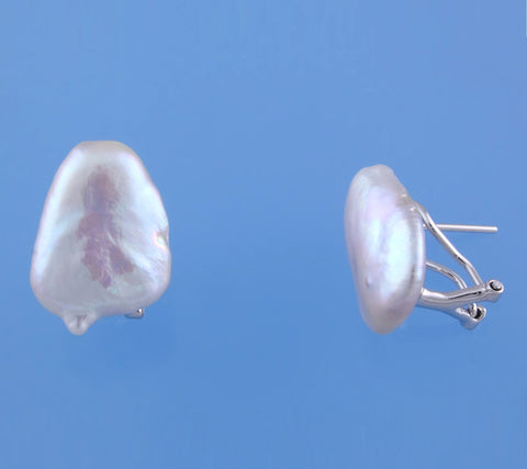 Sterling Silver Earrings with 13-14mm Baroque Shape Freshwater Pearl