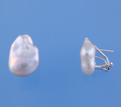 Sterling Silver with 14-15mm Baroque Shape Freshwater Pearl Earrings