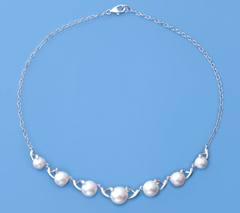 Sterling Silver Necklace with Button Shape Freshwater Pearl - Wing Wo Hing Jewelry Group - Pearl Jewelry Manufacturer