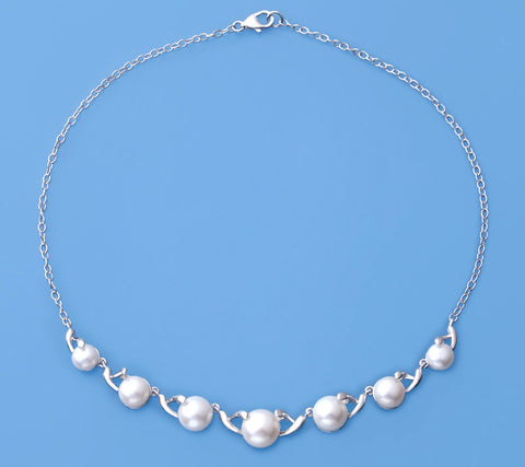 Sterling Silver Necklace with Button Shape Freshwater Pearl