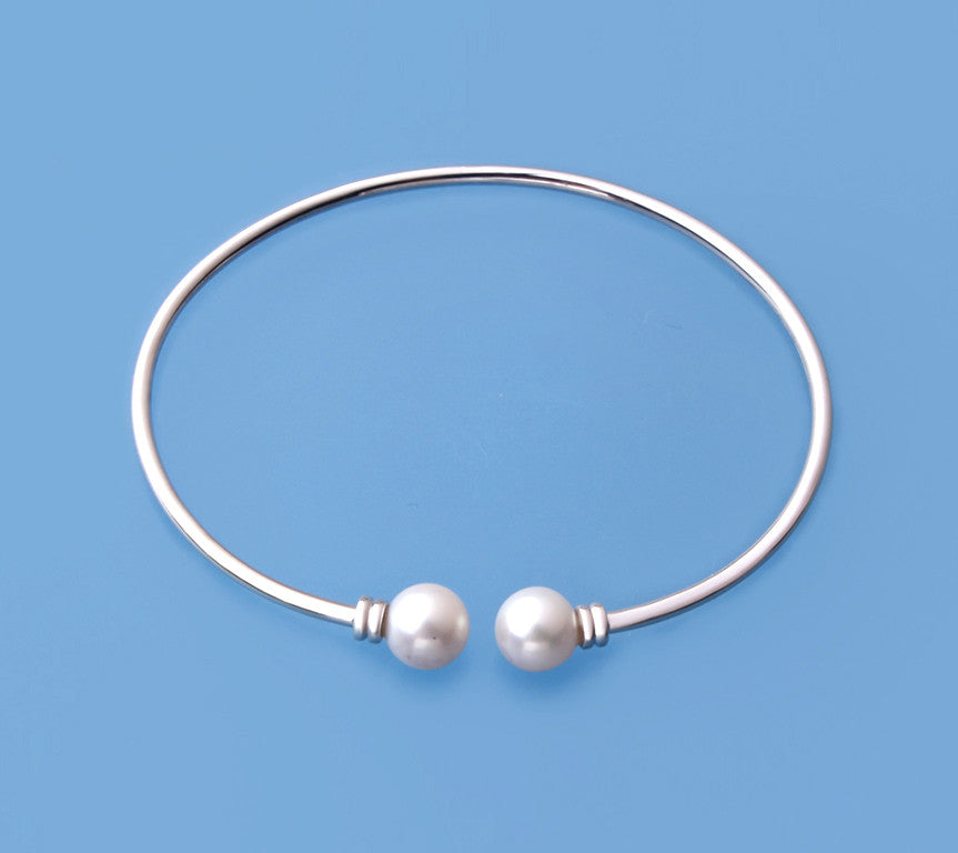 Sterling Silver with 7.5-8mm Round Shape Freshwater Pearl Bangle - Wing Wo Hing Jewelry Group - Pearl Jewelry Manufacturer