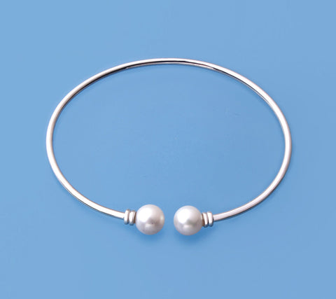 Sterling Silver with 7.5-8mm Round Shape Freshwater Pearl Bangle