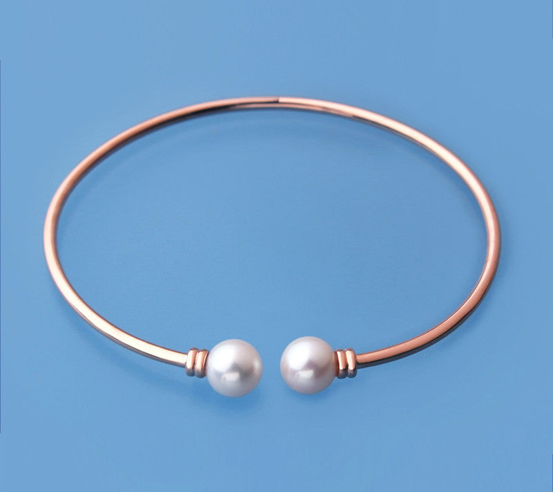 Rose Gold Plated Silver Bangle with 7.5-8mm Round Shape Freshwater Pearl - Wing Wo Hing Jewelry Group - Pearl Jewelry Manufacturer