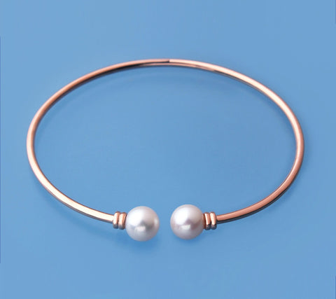 Rose Gold Plated Silver Bangle with 7.5-8mm Round Shape Freshwater Pearl
