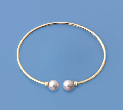 Gold Plated Silver Bangle with 7.5-8mm Round Shape Freshwater Pearl