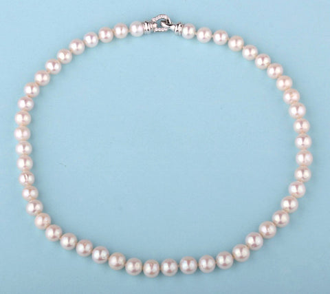 8.5-9.5mm Potato Shape Freshwater Pearl Necklace and Cubic Zirconia