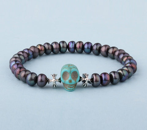 Sterling Silver Bracelet with 6.5-7mm Button Shape Freshwater Pearl