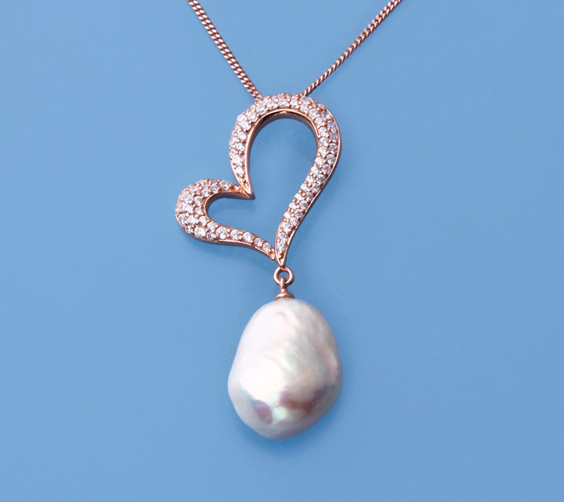 Rose Gold Plated Silver Pendant with 12-13mm Baroque Shape Freshwater Pearl and Cubic Zirconia - Wing Wo Hing Jewelry Group - Pearl Jewelry Manufacturer