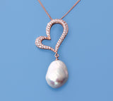 Rose Gold Plated Silver Pendant with 12-13mm Baroque Shape Freshwater Pearl and Cubic Zirconia - Wing Wo Hing Jewelry Group - Pearl Jewelry Manufacturer