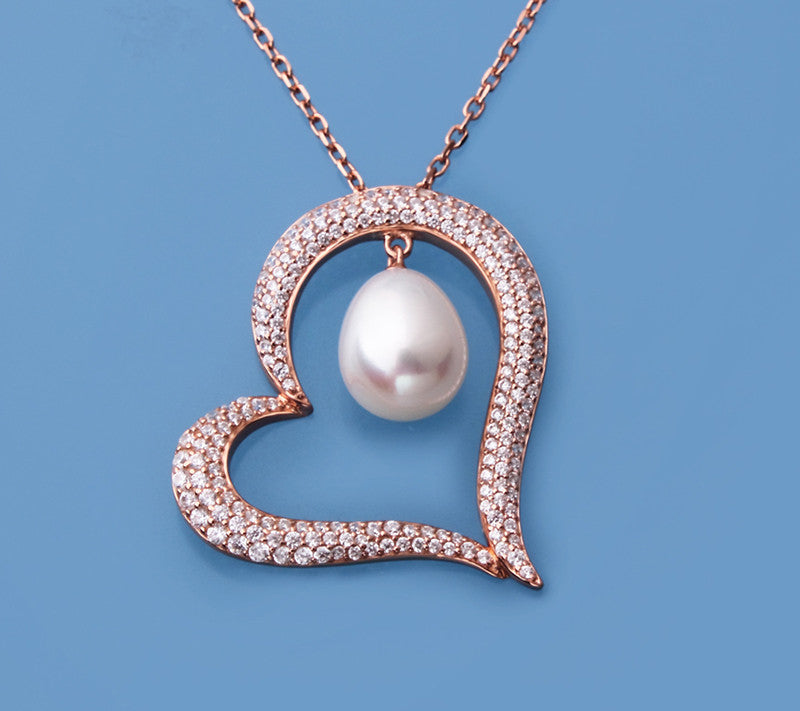Rose Gold Plated Silver Pendant with 10-10.5mm Drop Shape Freshwater Pearl and Cubic Zirconia - Wing Wo Hing Jewelry Group - Pearl Jewelry Manufacturer