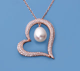 Rose Gold Plated Silver Pendant with 10-10.5mm Drop Shape Freshwater Pearl and Cubic Zirconia - Wing Wo Hing Jewelry Group - Pearl Jewelry Manufacturer
