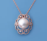 Rose Gold Plated Silver Pendant with 13.5-14mm Button Shape Freshwater Pearl and Cubic Zirconia - Wing Wo Hing Jewelry Group - Pearl Jewelry Manufacturer