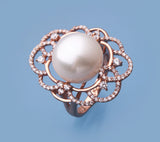 Rose Gold Plated Silver Ring with 12.5-13mm Button Shape Freshwater Pearl and Cubic Zirconia - Wing Wo Hing Jewelry Group - Pearl Jewelry Manufacturer