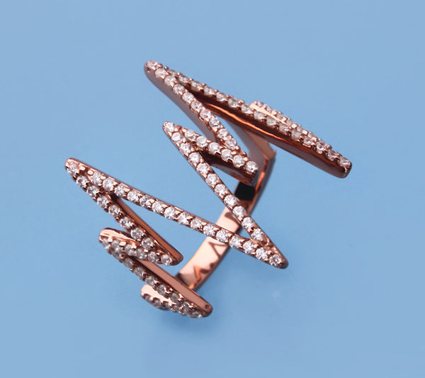 Rose Gold Plated Silver Ring with Cubic Zirconia - Wing Wo Hing Jewelry Group - Pearl Jewelry Manufacturer