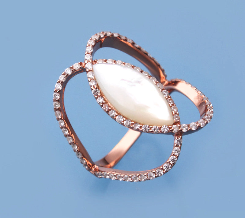 Rose Gold Plated Silver Ring with Mother of Pearl and Cubic Zirconia - Wing Wo Hing Jewelry Group - Pearl Jewelry Manufacturer - 1