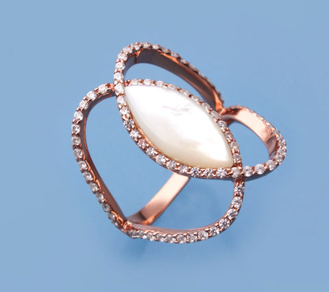 Rose Gold Plated Silver Ring with Mother of Pearl and Cubic Zirconia