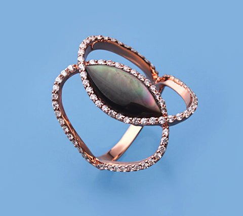 Rose Gold Plated Silver Ring with Mother of Pearl and Cubic Zirconia