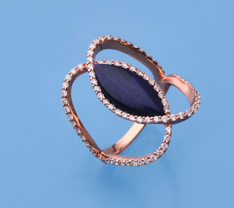 Rose Gold Plated Silver Ring with Cubic Zirconia and Lapis Lazuli - Wing Wo Hing Jewelry Group - Pearl Jewelry Manufacturer