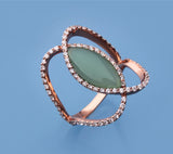 Rose Gold Plated Silver Ring with Cubic Zirconia and Green Agate - Wing Wo Hing Jewelry Group - Pearl Jewelry Manufacturer