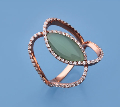 Rose Gold Plated Silver Ring with Cubic Zirconia and Green Agate