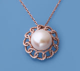 Rose Gold Plated Silver Pendant with 14-14.5mm Button Shape Freshwater Pearl and Cubic Zirconia - Wing Wo Hing Jewelry Group - Pearl Jewelry Manufacturer