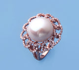 Rose Gold Plated Silver Ring with 13-13.5mm Button Shape Freshwater Pearl and Cubic Zirconia - Wing Wo Hing Jewelry Group - Pearl Jewelry Manufacturer