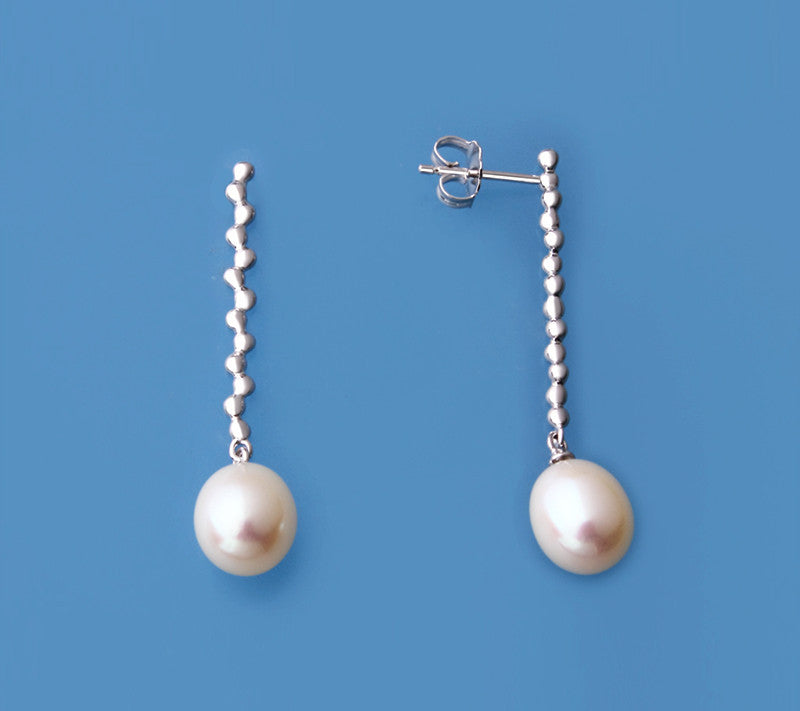 Sterling Silver Earrings with 8-8.5mm Drop Shape Freshwater Pearl - Wing Wo Hing Jewelry Group - Pearl Jewelry Manufacturer