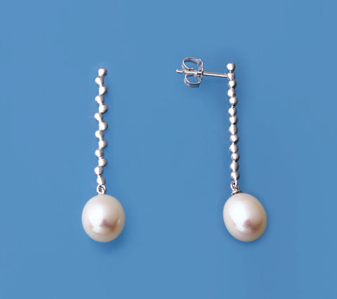 Sterling Silver Earrings with 8-8.5mm Drop Shape Freshwater Pearl