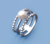 Sterling Silver Ring with 7-7.5mm Button Shape Freshwater Pearl - Wing Wo Hing Jewelry Group - Pearl Jewelry Manufacturer