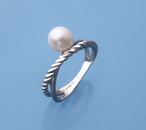 Sterling Silver Ring with 7-7.5mm Round Shape Freshwater Pearl