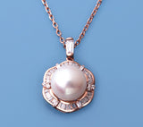 Rose Gold Plated Silver Pendant with 11-11.5mm Button Shape Freshwater Pearl and Cubic Zirconia - Wing Wo Hing Jewelry Group - Pearl Jewelry Manufacturer