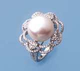 Sterling Silver Ring with 12-12.5mm Button Shape Freshwater Pearl and Cubic Zirconia - Wing Wo Hing Jewelry Group - Pearl Jewelry Manufacturer
