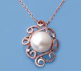 Rose Gold Plated Silver Pendant with 13-13.5mm Button Shape Freshwater Pearl and Cubic Zirconia - Wing Wo Hing Jewelry Group - Pearl Jewelry Manufacturer