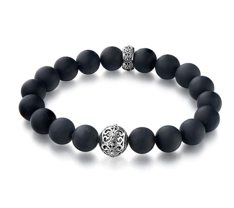 Sterling Silver Bracelet with Black Agate