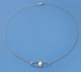 Sterling Silver Pendant with 8-8.5mm Button Shape Freshwater Pearl and Cubic Zirconia - Wing Wo Hing Jewelry Group - Pearl Jewelry Manufacturer