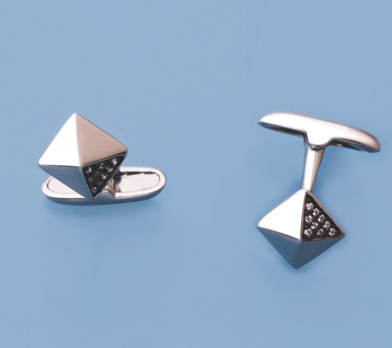 Sterling Silver Cufflink with Cubic Zirconia - Wing Wo Hing Jewelry Group - Pearl Jewelry Manufacturer