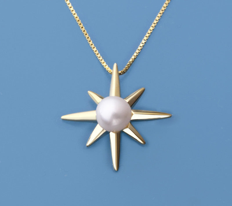 Gold Plated Silver Pendant with 6-6.5mm Button Shape Freshwater Pearl - Wing Wo Hing Jewelry Group - Pearl Jewelry Manufacturer - 1