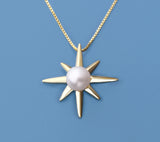 Gold Plated Silver Pendant with 6-6.5mm Button Shape Freshwater Pearl - Wing Wo Hing Jewelry Group - Pearl Jewelry Manufacturer - 1