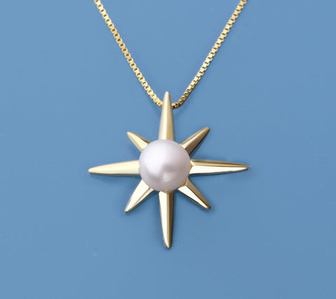 Gold Plated Silver Pendant with 6-6.5mm Button Shape Freshwater Pearl