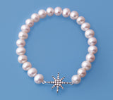 Sterling Silver Bracelet with 7-7.5mm Potato Shape Freshwater Pearl and Cubic Zirconia - Wing Wo Hing Jewelry Group - Pearl Jewelry Manufacturer